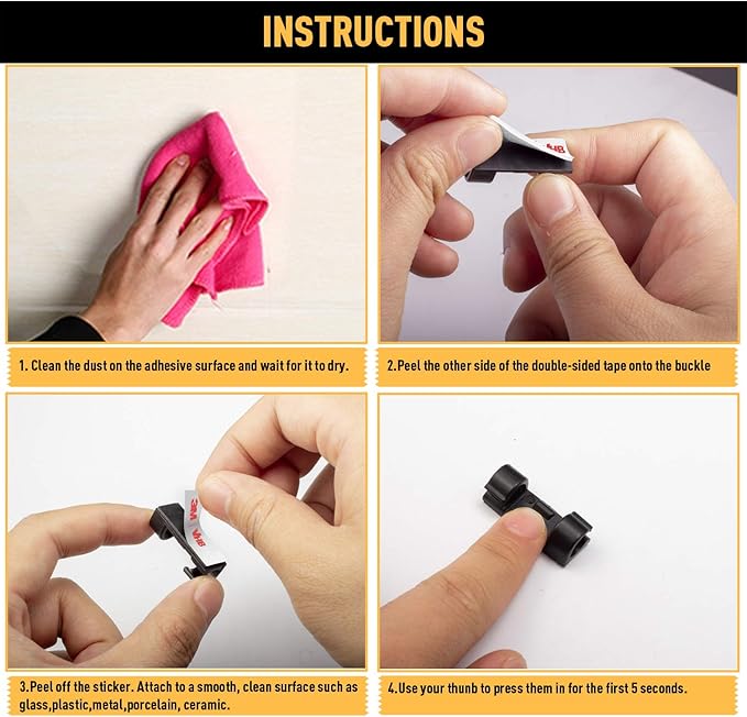 Cable Clips with Strong Self-Adhesive, XIAOXI Cable Management TV PC Wire Holder Sticky Tidy and Organizer Cord and Wires - 40 Pcs (Black)