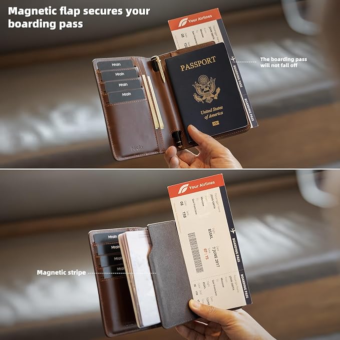 Luxury RFID Blocking Genuine Leather Passport Holder Passport Wallet for Travel Dark Brown