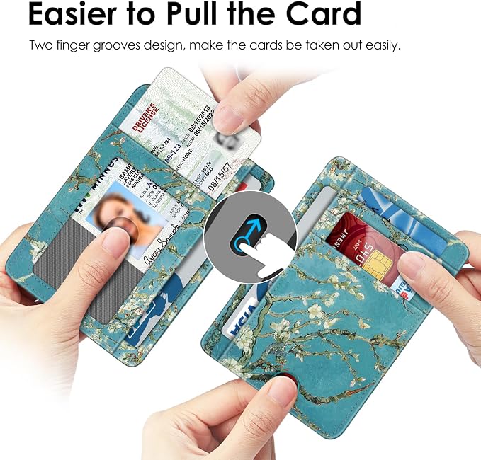 FINTIE Slim Minimalist Front Pocket Wallet, RFID Blocking Credit Card Holder Card Cases with ID Window for Men Women (Blossom)