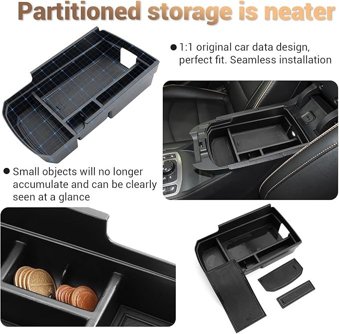 YEE PIN for 2024 GMC Terrain Center Console Organizer Tray for 2018-2024 GMC Terrain Accessories SL/SLE/SLT/AT4/Denali 2024 GMC Terrain Center Console Tray Middle Insert Tray Armrest Storage