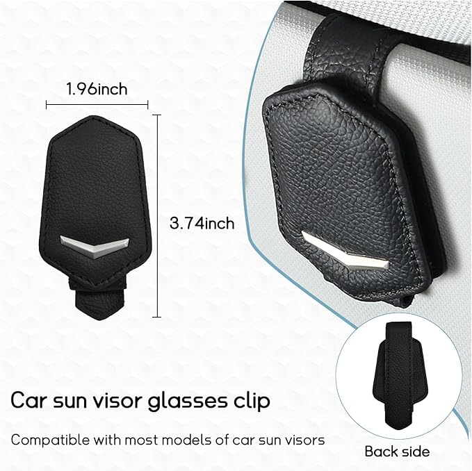 Dickno Sunglasses Holder for Car Sun Visor, Magnetic Leather Glasses Hanger Mounted with Ticket Card Clip, Universal Vehicle Interior Accessories for Different Size Eyeglasses (Black)