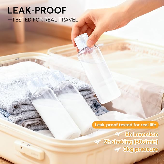 5 Pack 3.4 oz Travel Bottles for Toiletries, TSA Approved Leak Proof Refillable Travel Size Containers, Clear Plastic Shampoo Bottles for Lotion Conditioner