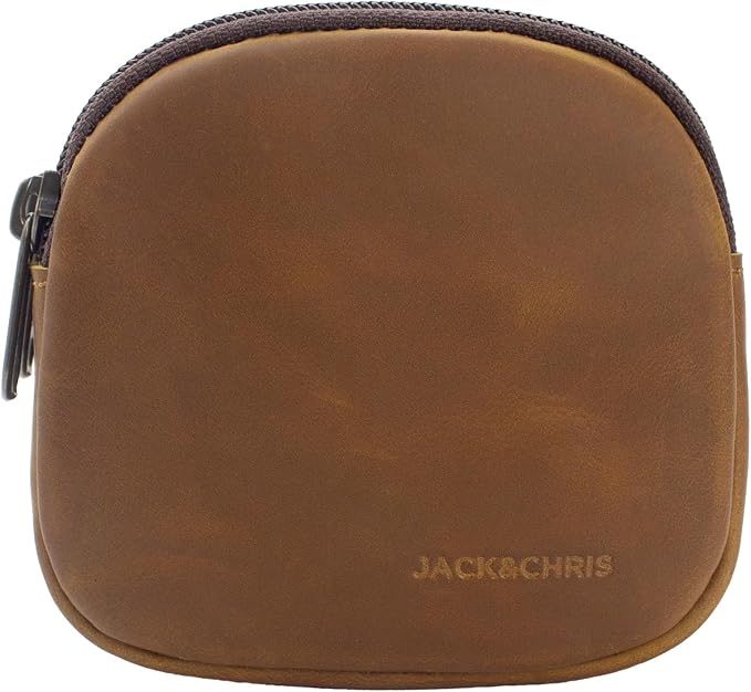 Jack&Chris Coin Purse for Men, Genuine Leather Mini Coin Wallet Zipper Pocket with Back Belt Loop, Coin Bag for Men and Women