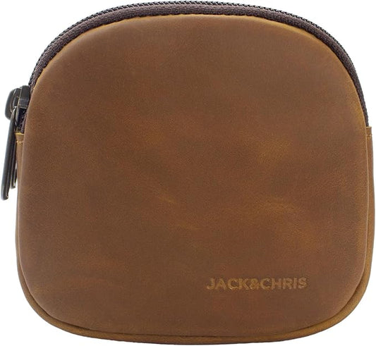 Jack&Chris Coin Purse for Men, Genuine Leather Mini Coin Wallet Zipper Pocket with Back Belt Loop, Coin Bag for Men and Women