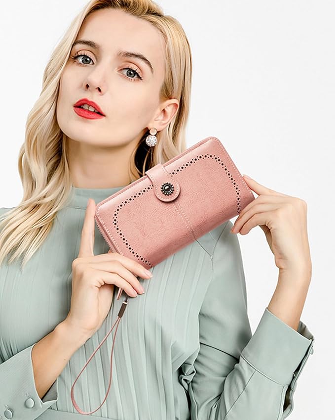 TFKGS Wallet for Women RFID Blocking Leather Large Capacity Card Holder Ladies Phone Clutch Travel Long Purse Wristlet | RFID Blocking, Leather, Large Capacity, Ladies, Travel