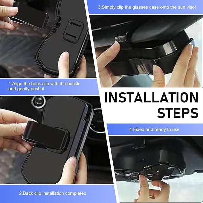 Visor Sunglasses Holder Clip, Sunglass Holder for Car, 6.7" x 3.2" Eyeglasses Holder Protective Box, Universal for Most Cars (Black)