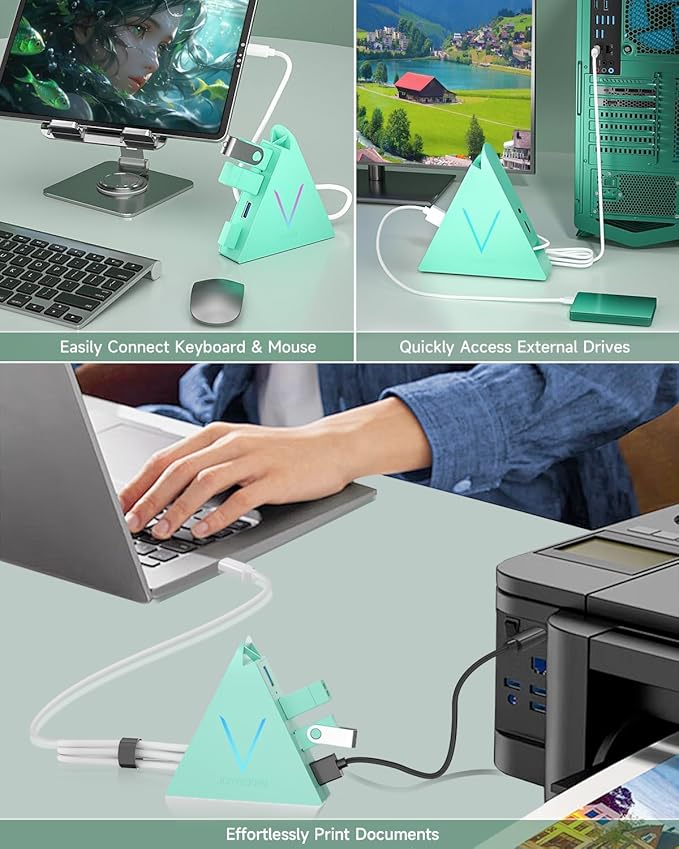 USB C Hub, USB C to 4-Port USB 3.0 Type-C Splitter Adapter for MacBook Pro/Air, iMac, Mac mini, Laptop, Surface Pro, XPS, Flash Drive, Keyboard, Mouse, External HDD (2ft, Green)