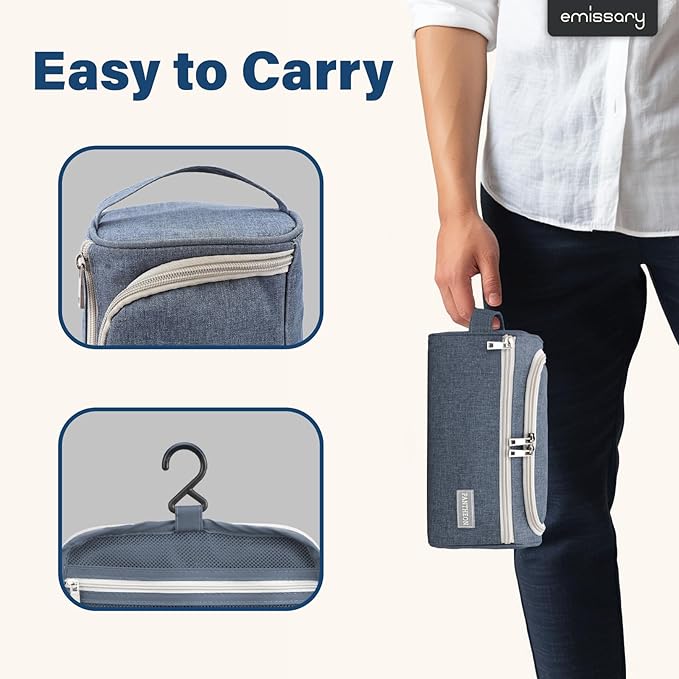 Travel Hanging Toiletry Bag, Lightweight Travel Makeup Organizer for Women and Man, Waterproof Cosmetic Makeup Bag Organizer with Hanging Hook for Accessories,Essentials, Toiletries (Dark Blue)