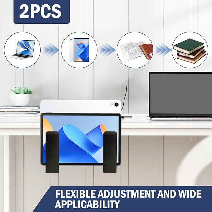 Desk Side Storage Organizer, Desk Side Laptop Mount, Punch-Free Clamp, No-Drill Clamp on Desktop Holder, Hanging Notebook Organizer for Office Home