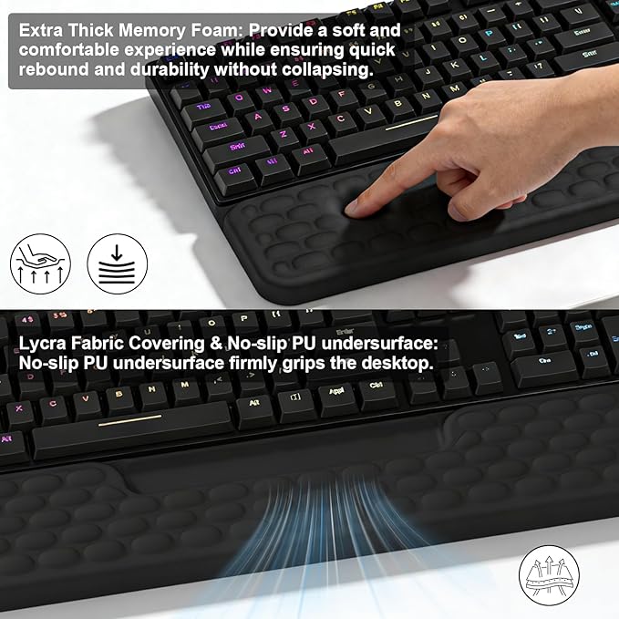Keyboard Stand with Wrist Rest, Computer Keyboard Pad with Wrist Support, Ergonomic Keyboard Riser Holder Lift Tray, Soft Memory Foam Desk Wrist Pad for Office, Home, School - Black