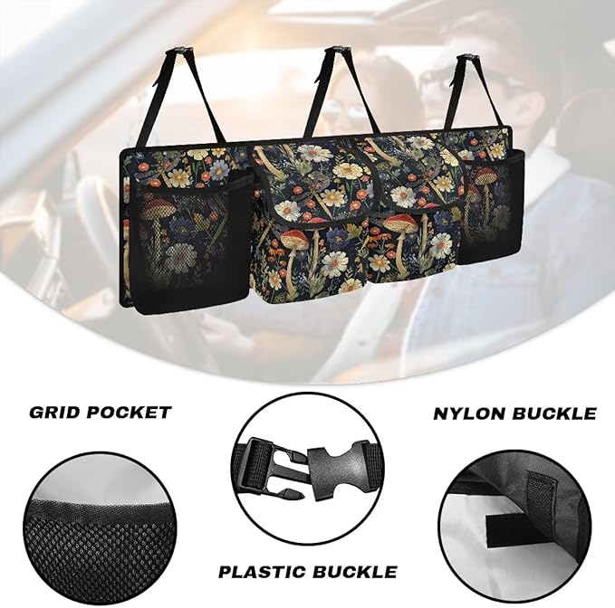 Mushroom Daisy Car Trunk Organizer, Backseat Hanging Organizer with 4 Waterproof Storage Bag Vehicle Storage Container for SUV Sedan Truck MPV
