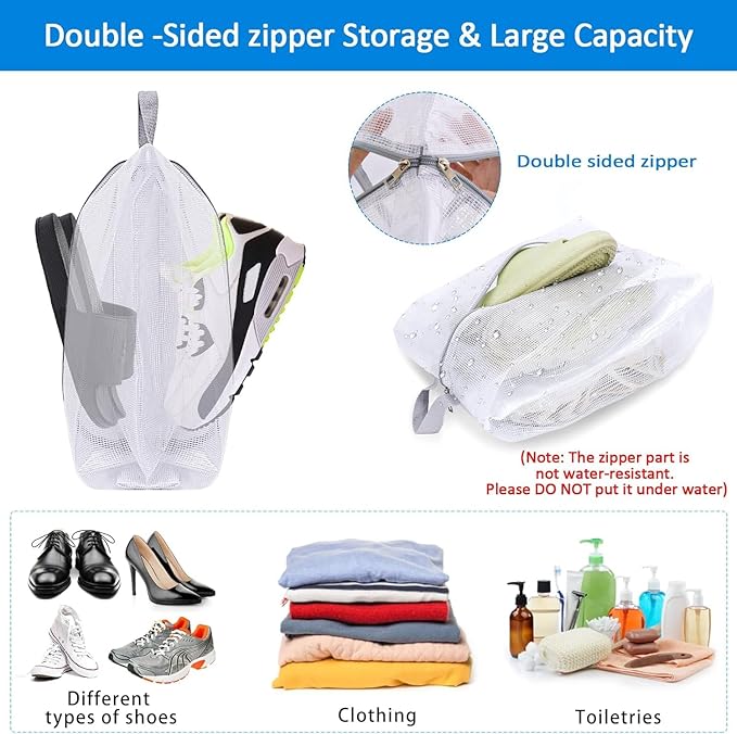 SelfTek Shoe Bags for Travel, 3 Pack 3 Size Double-Sided Zipper Shoe Bag for Men & Women, Waterproof Portable Shoe Storage Pouch with Handle, Family Travel Accessories