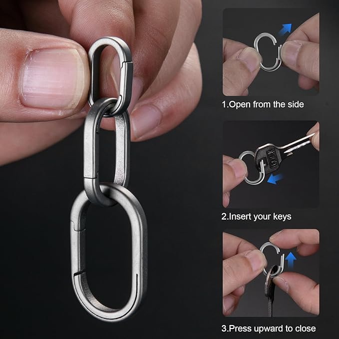 KEEPO LINK Titanium Key Ring Side Pushing, Small Key Ring Quick Release Keychain Connector for Men, 2 Pcs, OLO03