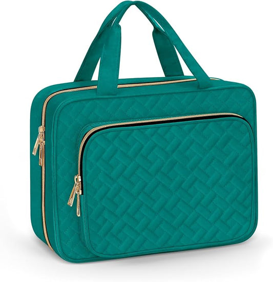 Wedama Toiletry Bag for Women, Medium Cosmetic Travel Bag, Hanging Toiletry Bag for Bathroom, Thickened PVC Waterproof Makeup Bag, Toiletries Bag for Travel Trips and Camping, Turquoise Green