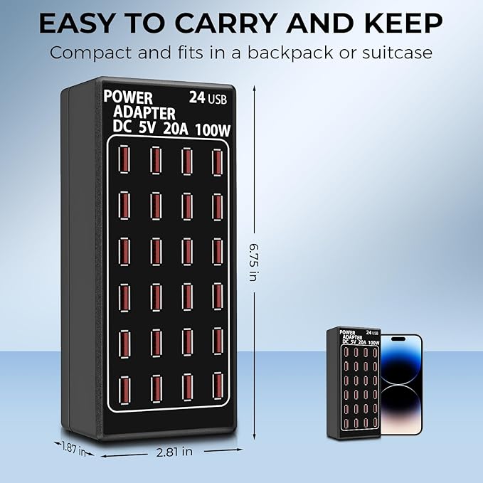 USB Charging Station, 100W/20A 24 Port Desktop Multiple Device Charger Station, Multi Ports Fast Phone Charging Station Organizer, Suitable for School Mall Shop Hotel