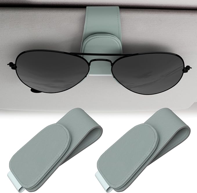 BFXM Sunglass Holder for Car, Sunglasses Holder Eyeglass Hanger Clip Magnetic Leather for Car Visor, Cars Sun Visor Ticket Card Clip
