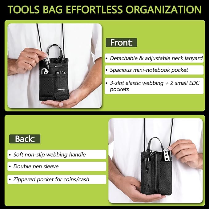 Pocket Organizer, EDC Pouch for Men, Removable Adjustable EDC Bag, Durable Compact Small Tool Pouch Holds Your Flashlight, Pocket Knife, Pen, Notebook, Multitool and EDC Gear
