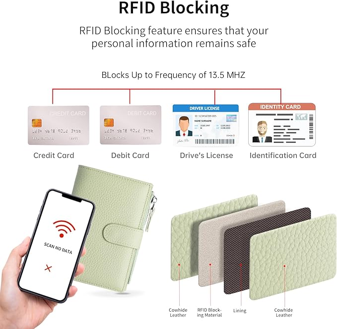 Passport wallet and Card Slot Combo RFID Blocking Slim Leather Travel Passport Wallet for Men and Women with Zippered Coins Pocket Passport holder, Light Green