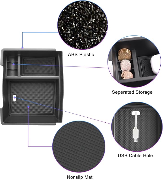 SXCY for 2024 2025 2026 Toyota Tacoma Center Console Organizer for 2024 2025 2026 Tacoma Accessories for 2024-2026 Toyota Tacoma Console Organizer Tray 2026 Tacoma Limited Accessories (w/USB Hole)