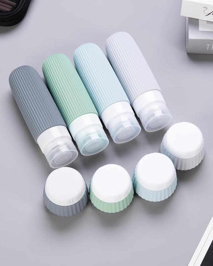 Mrsdry Travel Bottles for Toiletries 8 Pack, Tsa Approved Travel Size Toiletries 3 oz, Travel Containers for Toiletries, with Clear Bag, Leak Proof Silicone Squeezable Travel Essentials Creams Jars