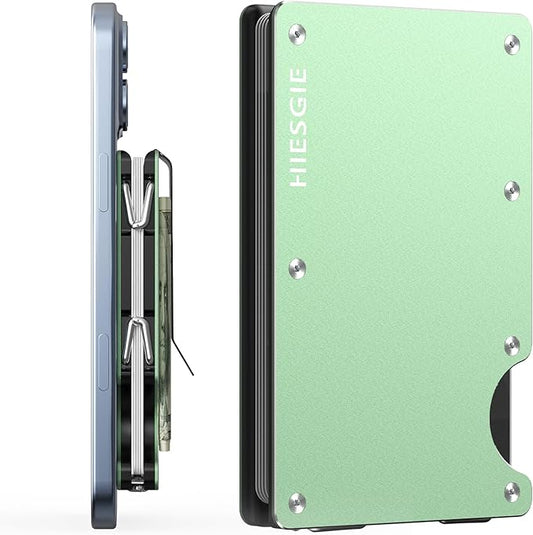Minimalist Magnetic Wallet for Women, Compatible with MagSafe Wallet with Money Clip, Rfid Blocking Metal Card Holder, Slim Wallet Compatible with iPhone 16/15/14/13/12 Series - Grass Green