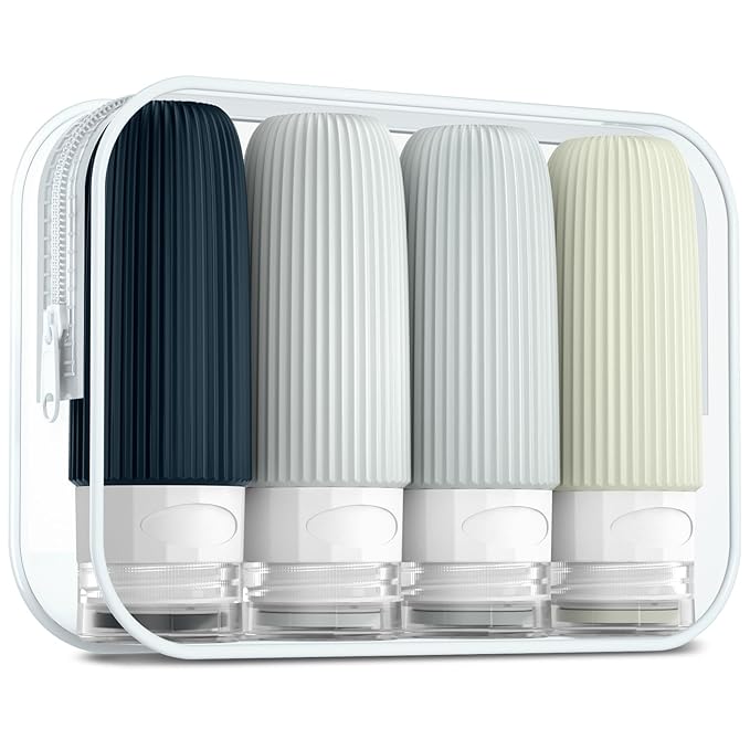 Mrsdry Travel Bottles for Toiletries, Tsa Approved 2oz Travel Bottles, BPA Free Leak Proof Travel Size Toiletry Containers, Refillable Travel Accessories with Toiletry Bag for Shampoo Liquid (4 Pack)