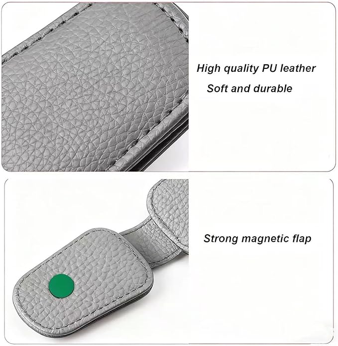 2 Pack Sunglass Holder for Car Magnetic Leather Sunglass Clip Universal Eyeglass Holder Car Visor Accessories Gray