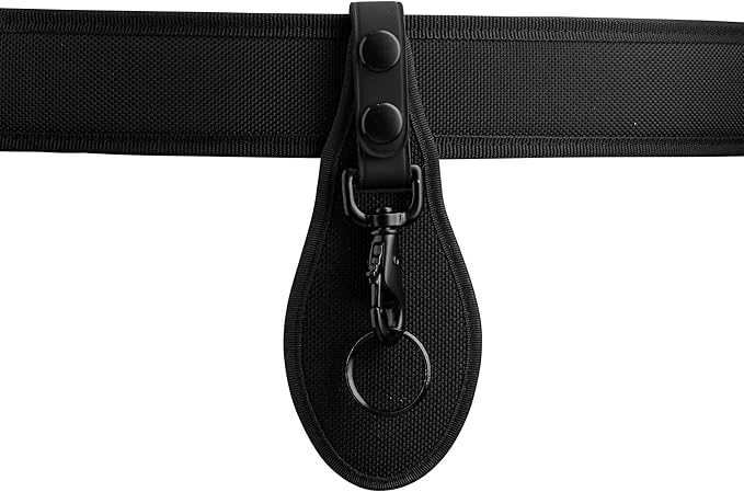 Perfect Fit Leather Key Holder Duty Belt Keychain Key Strap Keyring Holder with Black Leather Flap and Black Hardware