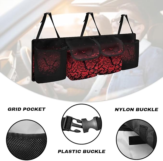 Halloween Bats Car Trunk Organizer Car Back Seat Hanging Storage Bag Collapsible Large Capacity Storage Bag Automotive Interior Accessories for Sedans SUV Jeep