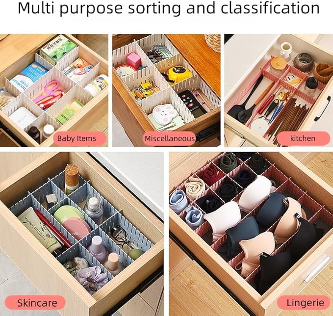 8 Pack Drawer Dividers, 4 Inch High Adjustable Plastic Grid Separators, DIY Cut-to-Fit Drawer Organizer for Socks, Underwear, Makeup, Kitchen, Office & Bedroom, White