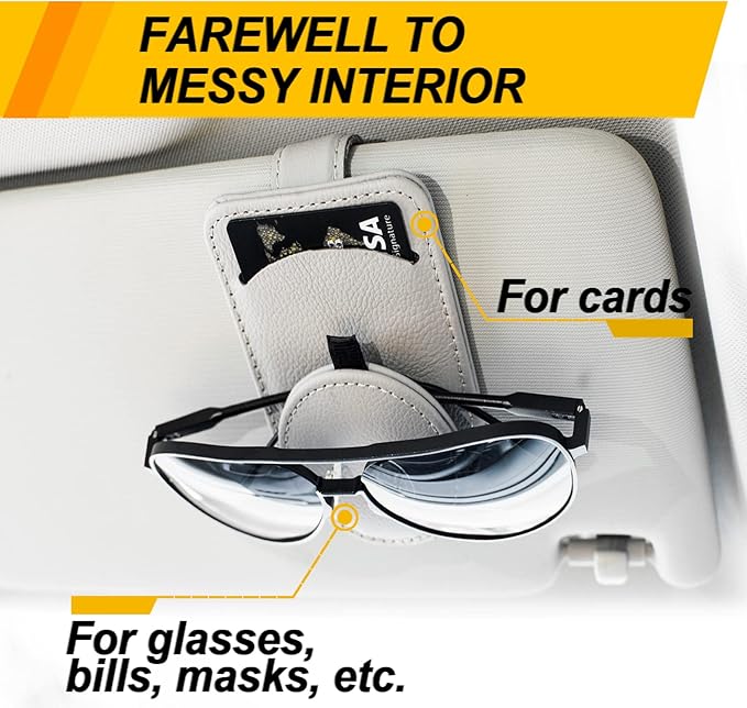 Sunglass Holder for Car Visor, Magnet Adsorbed Sunglasses Holder for Car Accessories Parts, Leather Car Sunglass Holder, Car Visor Sunglasses Clip for Glasses Cards (1PCS, Gray)