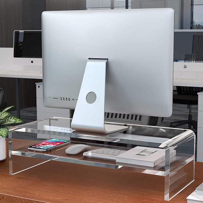 Egchi Acrylic Monitor Stand, 2 Tiers Computer Monitor Riser(20x8x5.5 Inch), Monitor Riser/Computer Stand for Home,Office,Business,PC Desk Stand for Keyboard Storage& Multi-Media Laptop Printer Screen