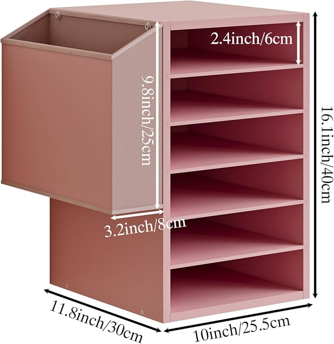 Unionly 6 Tier Adjustable Countertop Mail Sorter, Mailboxes With Name Slots, Literature Organization Paper Storage Slot, Office Desk File Organizer, Wooden Desktop Mailbox for Classroom(Pink, 6 Slots)