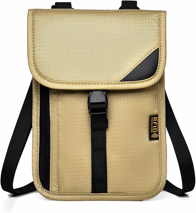 Passport Holder for Travel Pouch Neck Wallet for Traveling Women Men with RFID Blocking Waterproof and Slim Neck Pouch Adjustable Neck Strap (Z-Khaki)