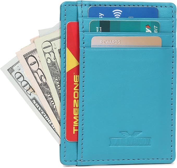 Ultra Slim Leather Wallet Just 0.12 Thick, 6 Card Slots, RFID Blocking, Soft, Durable, Minimalist Genuine Leather, Credit Card Holder for Men & Women Great Gift