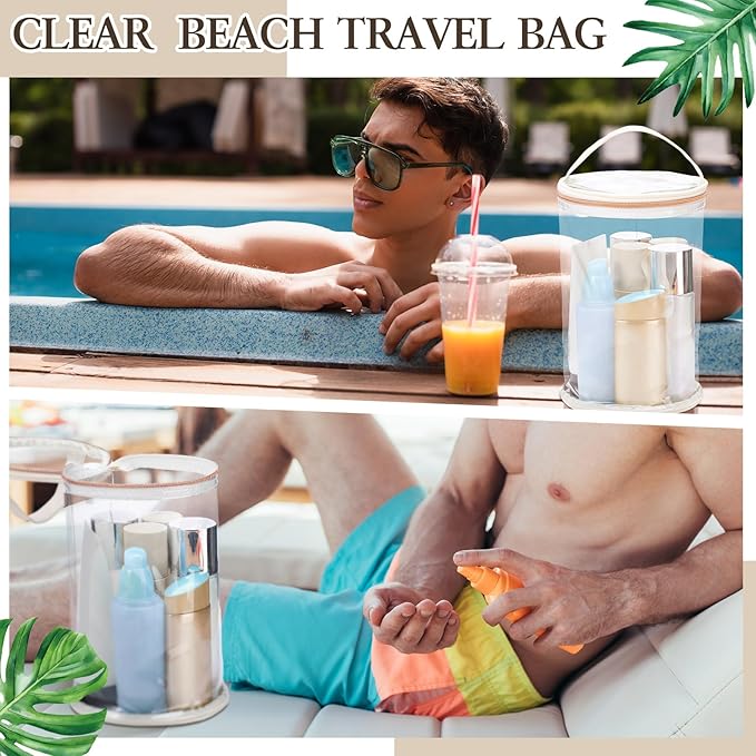 Sanwuta Clear Lotion Bag for Toiletry Sunscreen Cylinder Makeup Bag Heavy Duty Travel Organizer Pouch Waterproof Cosmetic Pouch with Handle Zipper Gift for Summer Beach Pool Airport Women(White)