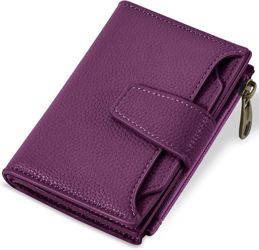 Airkit Small Wallet Women RFID Blocking Soft Leather Bifold Compact Card Holder Wallet for Women with Zipper Coin Pocket 4 ID Window
