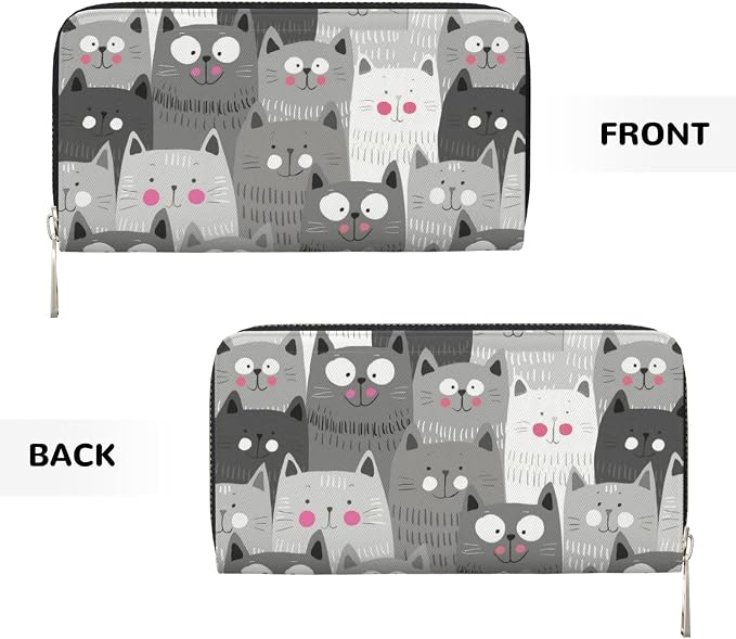 Cat Pattern Wallet for Men Women Elegant Long Clutch Zip Around Travel Leather Coin Purse Large Capacity Credit Card Holder Handbag