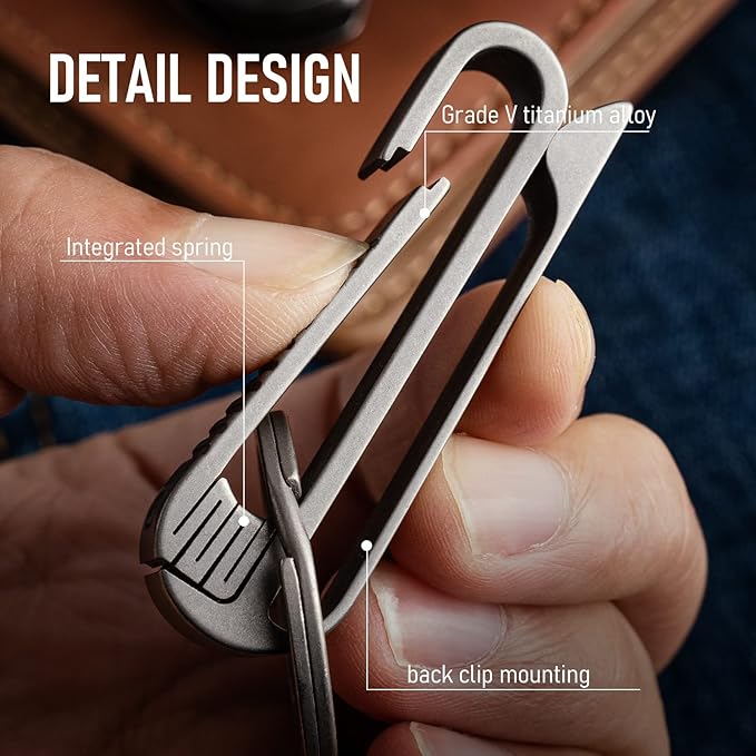 FEGVE Titanium Belt Key Holder, Belt Key Clip with Keyring for Keys,Keychain Hook for Men Dad