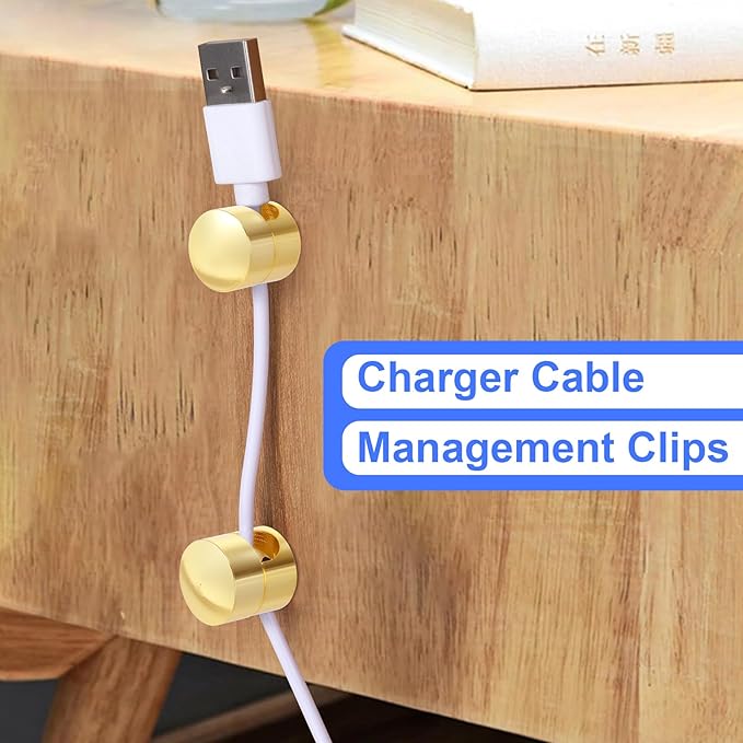 10 Sets Charger Holders for Cords, Gold Color Adjustable Cable Anchor Holders, Adhesive Metal Cord Clips, Cable Management Wire Organizers for Desk, Office, Nightstand