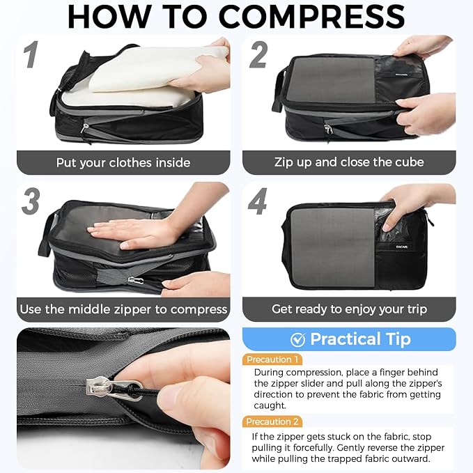 BAGAIL 6 Set Ultralight Compression Packing Cubes Packing Organizer for Travel Accessories Luggage Suitcase Backpack