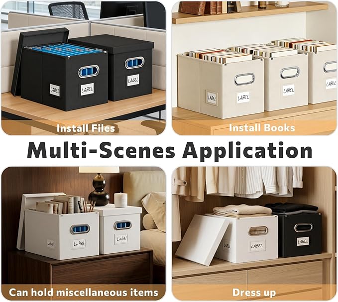 FHSQX File Box with Lid-File Organizer Box Set of 2 Portable Hanging File Box-Decorative Filing Storage Boxes for Office & Home File Cabinet (White, 14 x 9.3 x 10.9 in (3Pack))