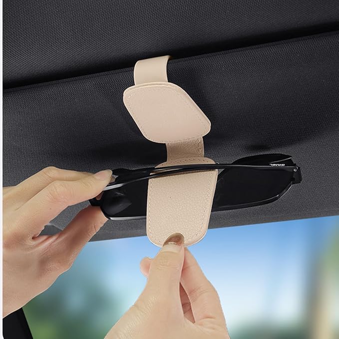 Sunglass Holder for Car Visor, Magnetic Leather Sunglasses Holder and Ticket Card Clip for Car