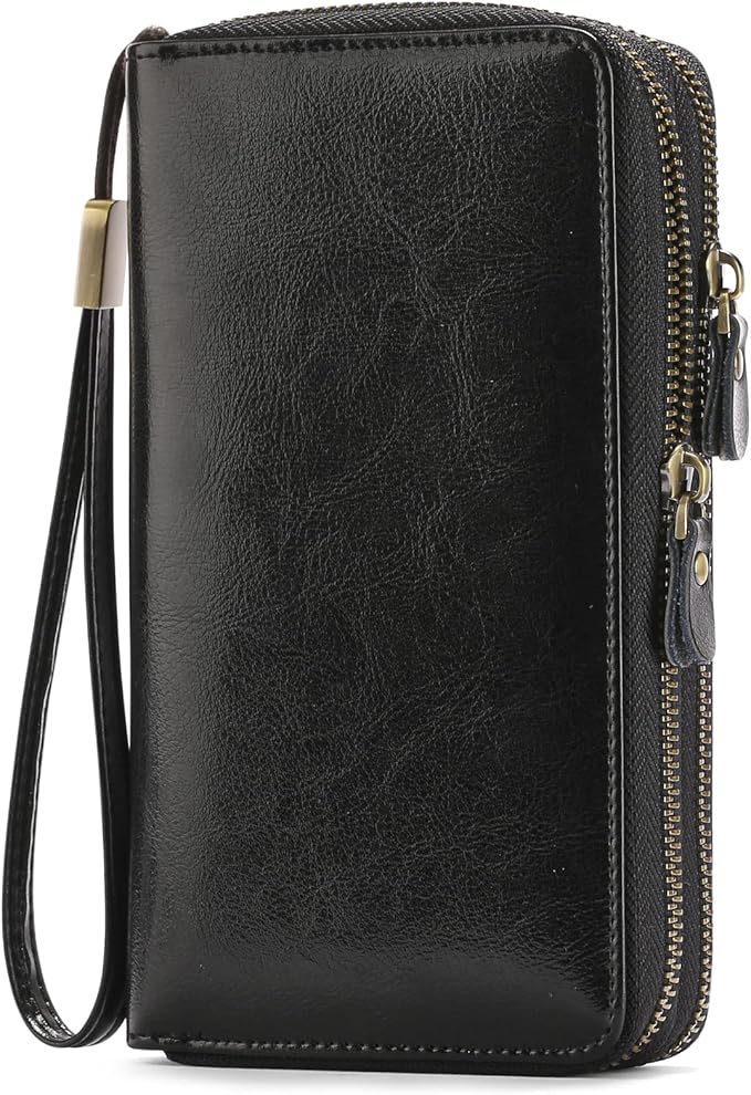 SENDEFN Leather Women Wallet RFID Blocking Zipper Around Phone Holder Clutch Wristlet Large Capacity