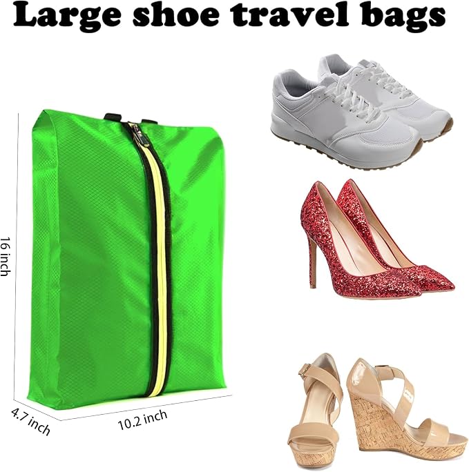 Shoe Bags for Travel, Large Capacity Waterproof Portable Shoe Bags with Zipper, Golf soccer cleats Shoe Bag, Multi-Functional Travel Shoe Pouch for Men & Women (Green)