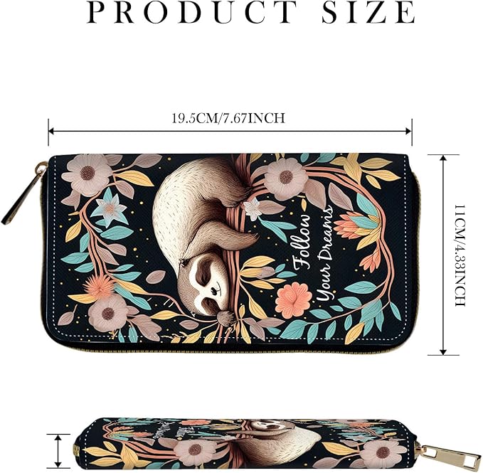 RFID-Blocking Zip Around Wallets for Women with Detachable Wrist Strap,Large Capacity Phone Holder with Card Organizer & Coin Pocket,Cute Baby Sloth On The Tree