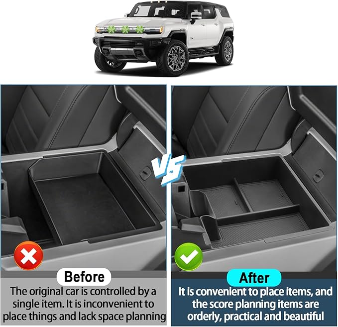 Ruiya 2022-2026 Hummer EV Center Console Organizer for GMC Hummer EV Accessories ABS Material Armrest Console Glove Tray Compatible with 2022 2023 2024 2025 2026 GMC Hummer EV Pickup/SUV