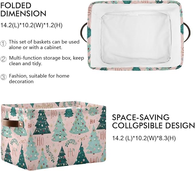 Aslsiy Storage Basket Snow Pink Christmas Tree Light (2) Nursery Bins Baby Canvas Box Clothes Shelf Basket Laundry Hampers 2 Pcs