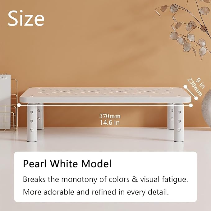 Monitor Stand Riser for Desk, 3 Height Adjustable (3.9/4.7/5.5 Inch) Heavy Duty Carbon Steel + PE Computer Stand, Ergonomic Laptop Riser, For PC Printer Dual Screens ??14.6 x 9.1 Inch White