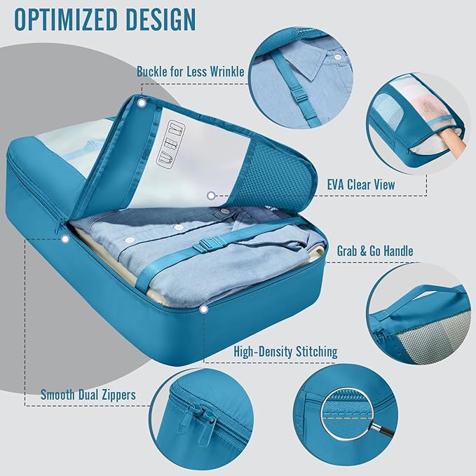 Veken 8 Set Packing Cubes for Travel Essentials, Suitcase Organizer Bags in 4 Sizes, Carry-On Luggage Accessories with Laundry Bag, Airplane Must Have, Gifts for Women Men